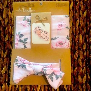 NWT “So Dorable” 2pc Swaddle & Headwrap Set Pink